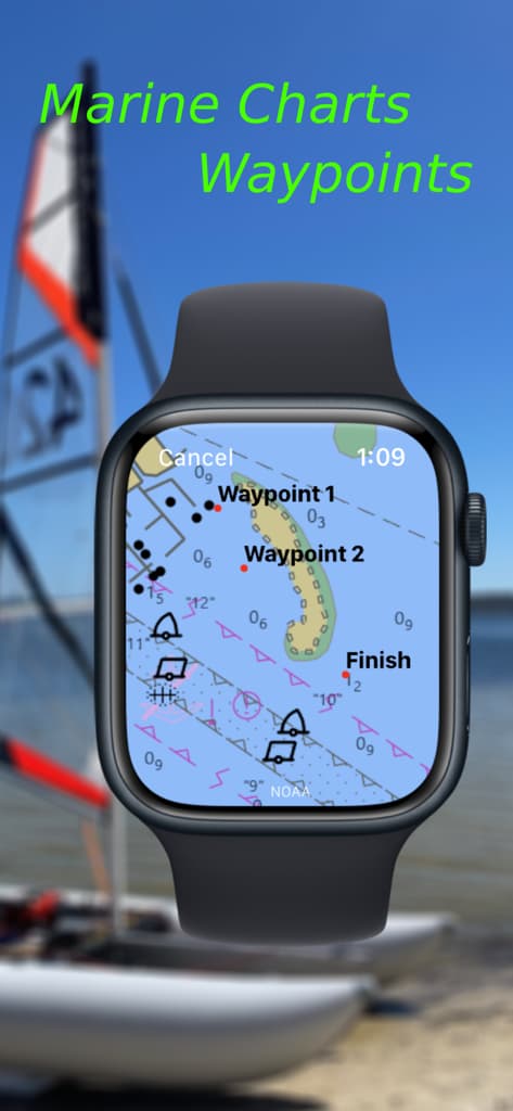 Watch Chartplotter showing marine charts and waypoints on Apple Watch